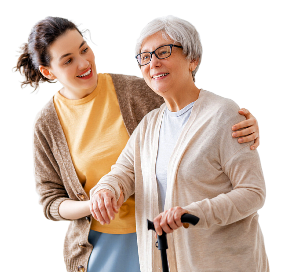 carer assisting senior woman